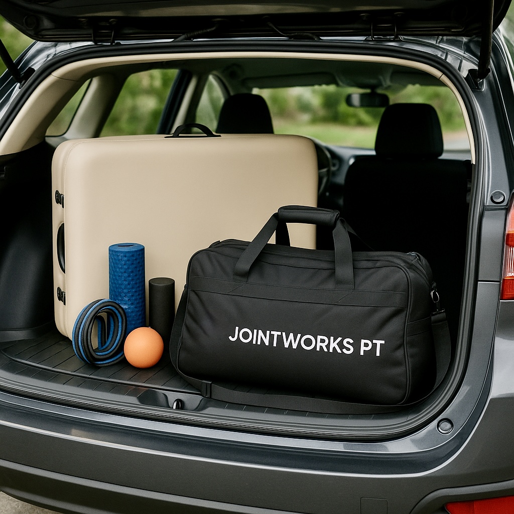 Physical therapist providing in-home care to a patient